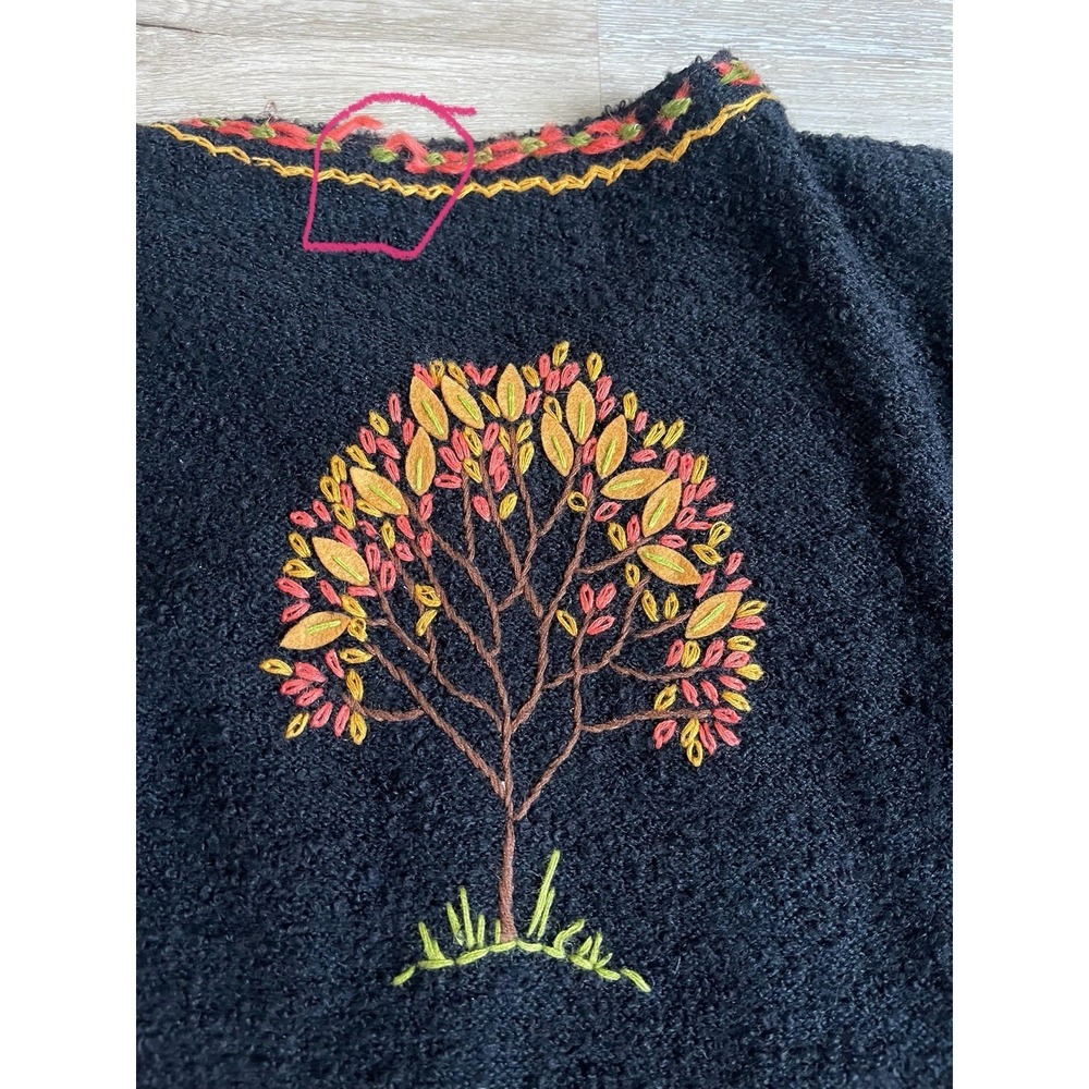 Design Options Large Tree Sweater Zip-Up Cardigan Sweater Felt Fall Embroidered - Picture 8 of 8